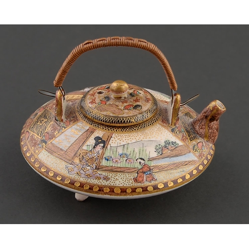 Appraisal: A Japanese miniature Satsuma kettle and cover Meiji period enamelled