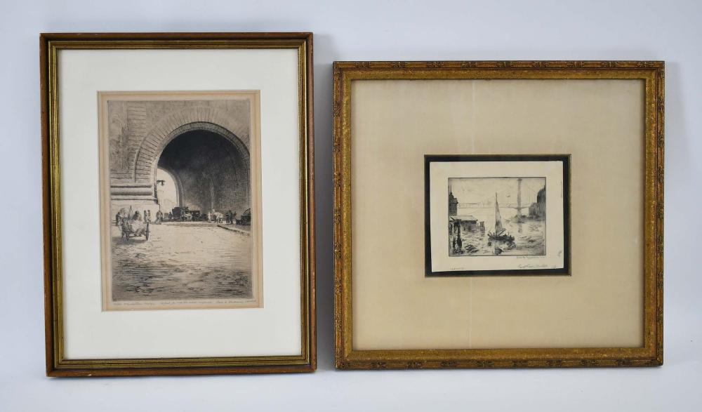 Appraisal: TWO ETCHINGS OF NEW YORK CITY BRIDGESThe first PAUL BERDANIER