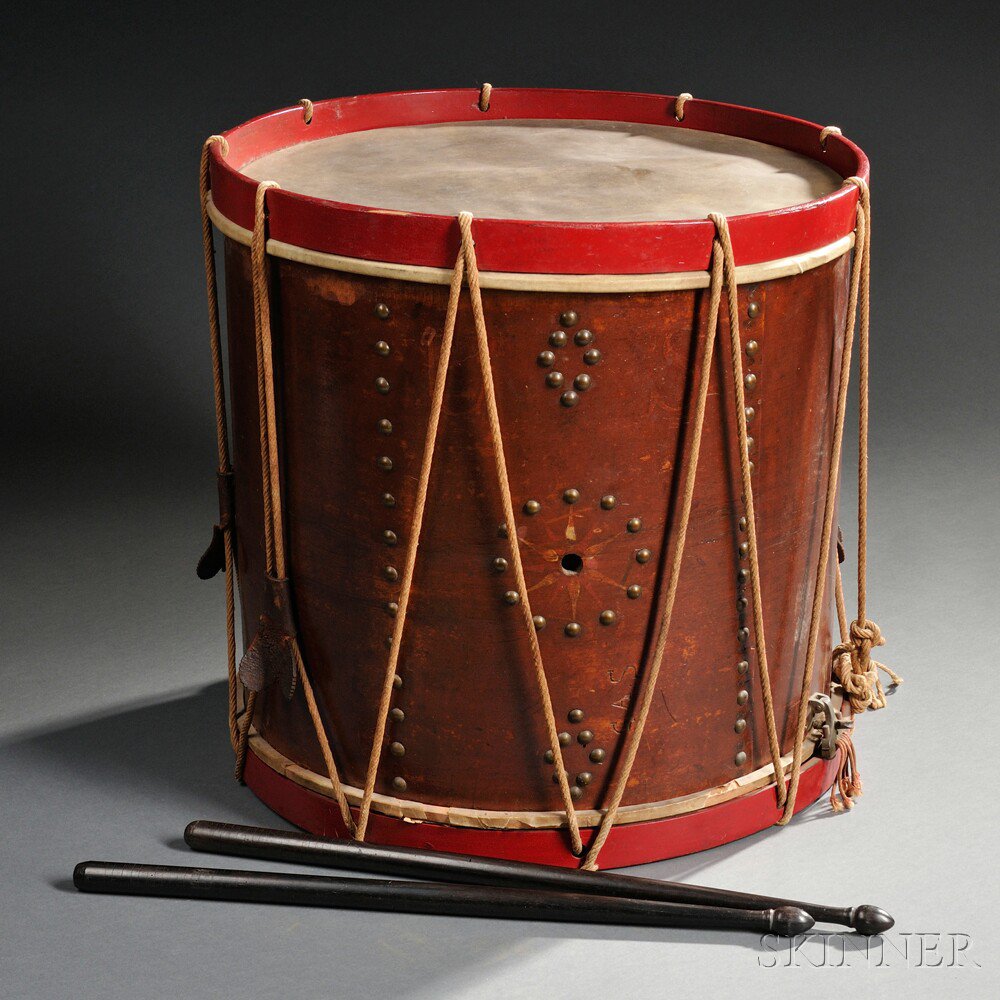 Appraisal: U S Marked Early th Century Snare Drum with Sticks