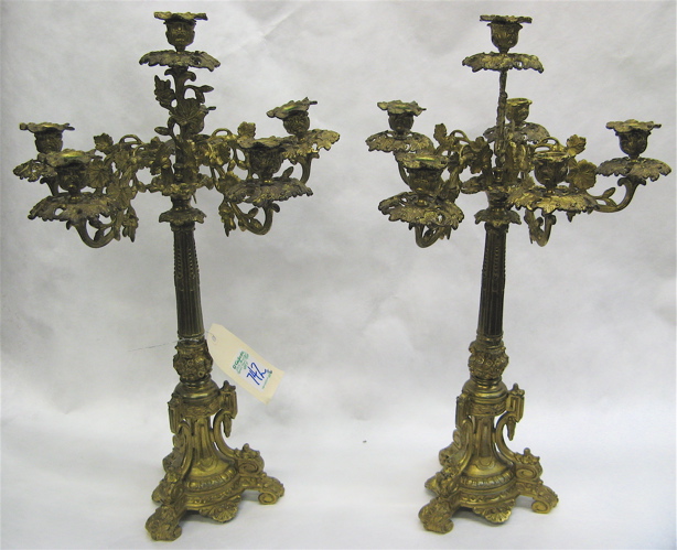 Appraisal: PAIR ORNATE GILT METAL CANDELABRA French style each having five