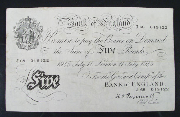 Appraisal: White Bank of England Note Peppiatt No J