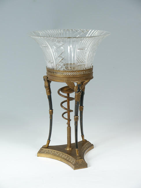 Appraisal: AUSTRIAN BRONZE EGYPTIAN REVIVAL STAND WITH BOWL Austrian gilt bronze