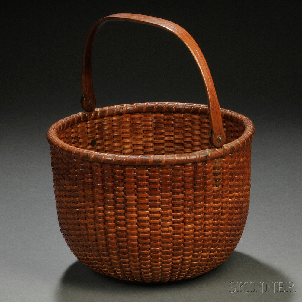 Appraisal: Deep Round Swing-handled Nantucket Basket reportedly made by Captain Andrew