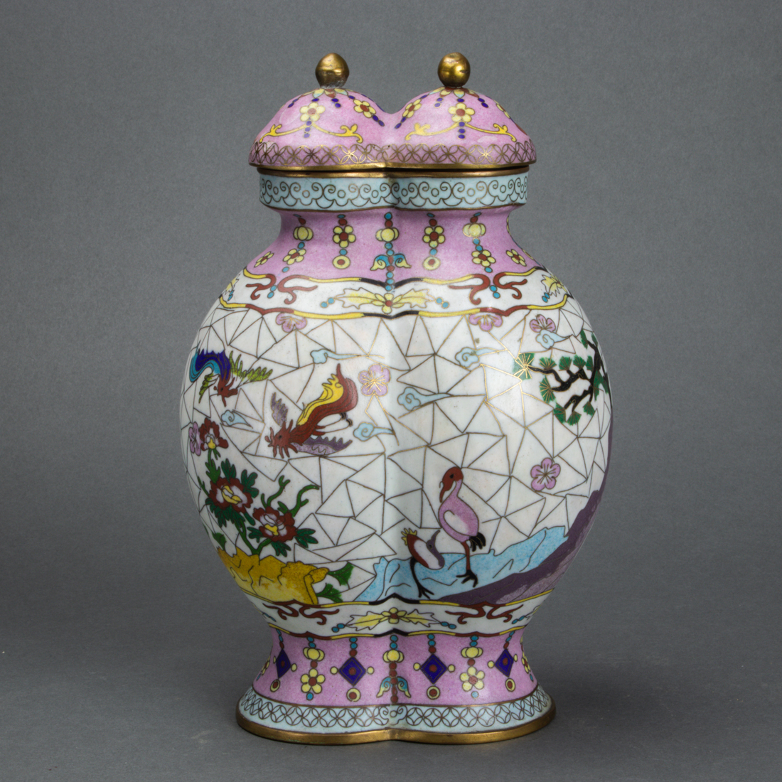 Appraisal: CHINESE CLOISONNE ENAMEL CONJOINED VASE Chinese cloisonne enamel conjoined vase