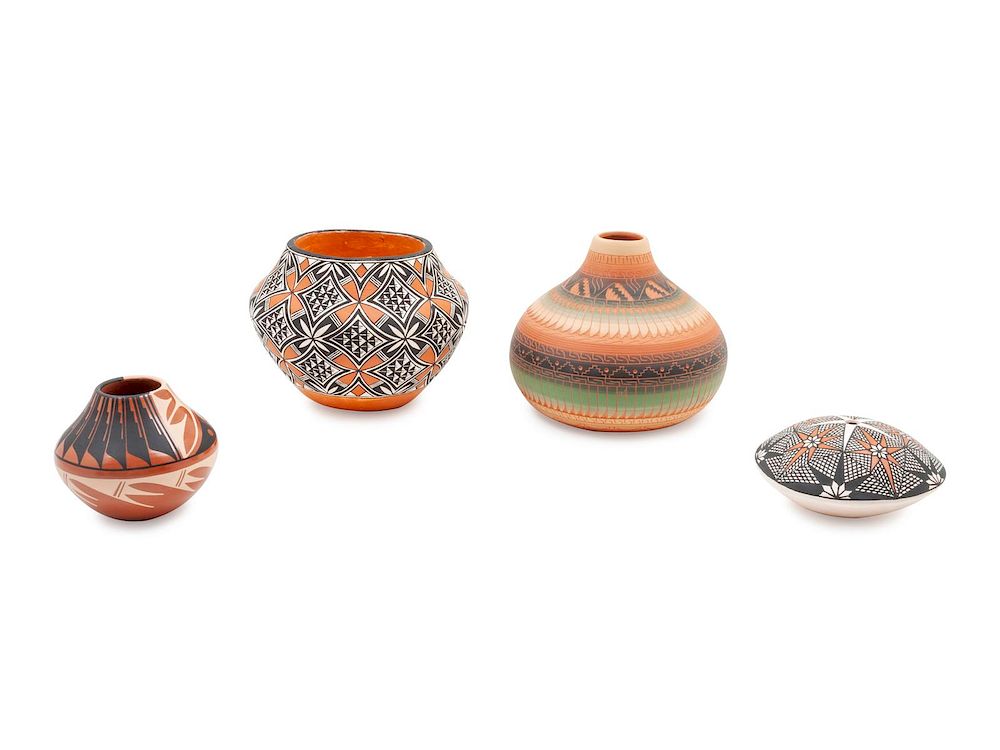 Appraisal: Four Southwestern Polychrome Vessels largest height x diameter inches Four