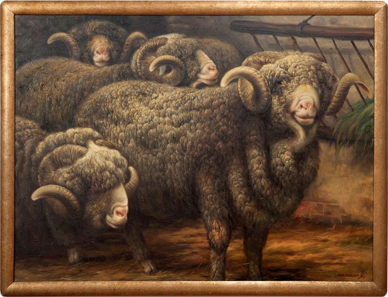 Appraisal: th Century School Rams Oil on canvas indistinctly signed lower