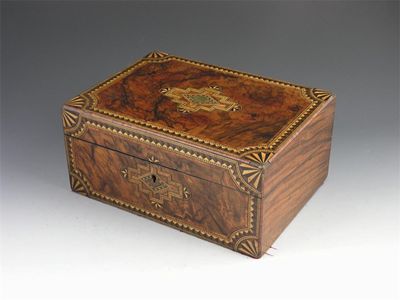 Appraisal: A late th century walnut and parquetry box the interior