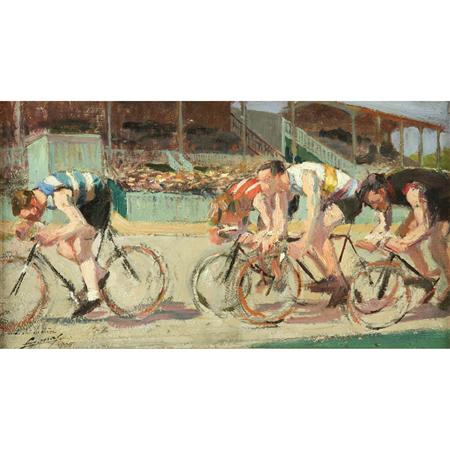 Appraisal: French School Early th Century Bicycle Race Estimate nbsp nbsp