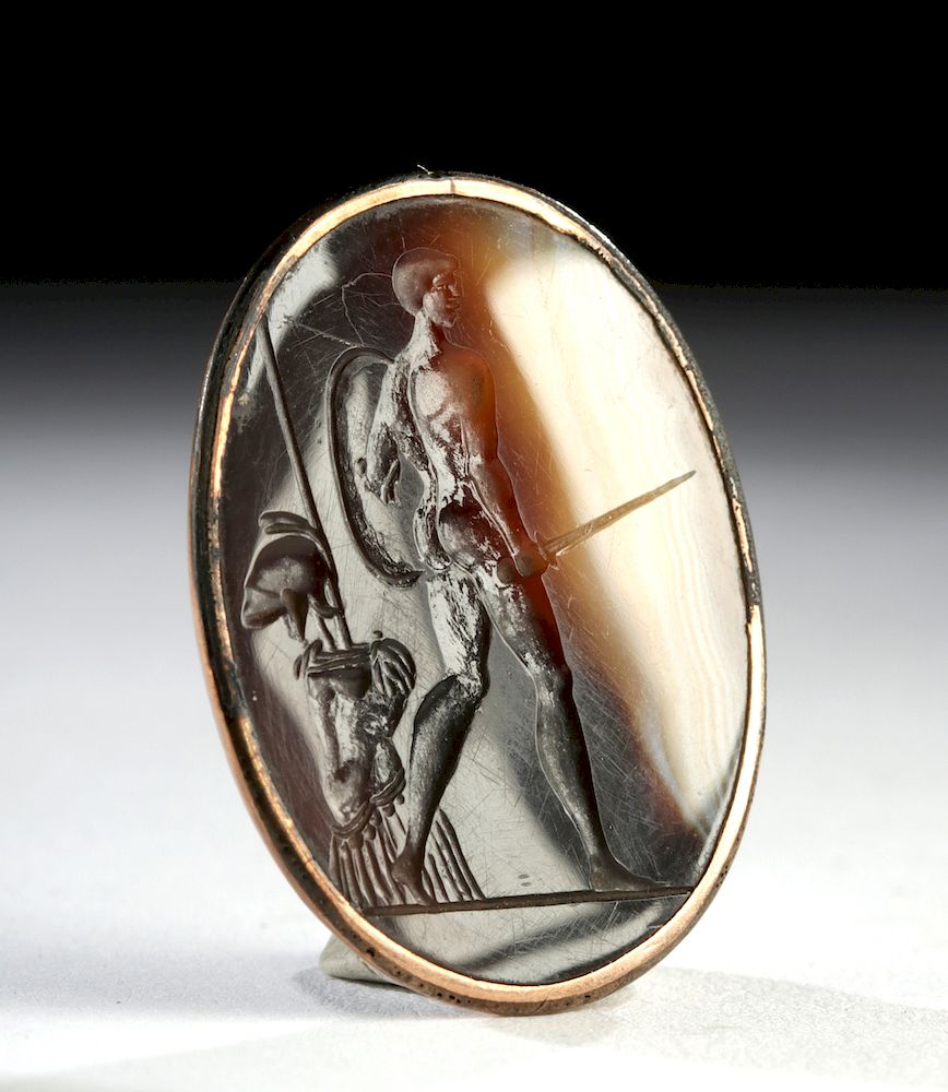 Appraisal: th C European Agate Intagio - Striding Warrior Europe Victorian