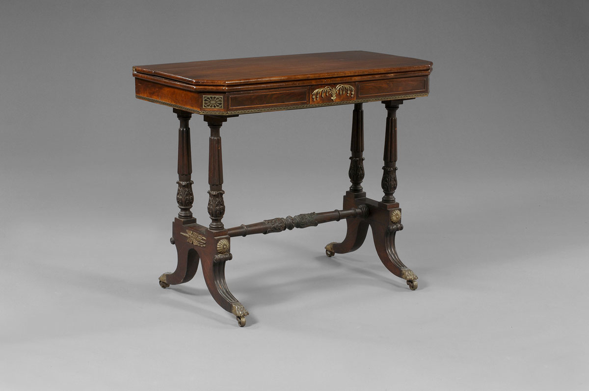 Appraisal: BOSTON CLASSICAL REVIVAL BRASS INLAID MAHOGANY CARD TABLE SEYMOUR SCHOOL