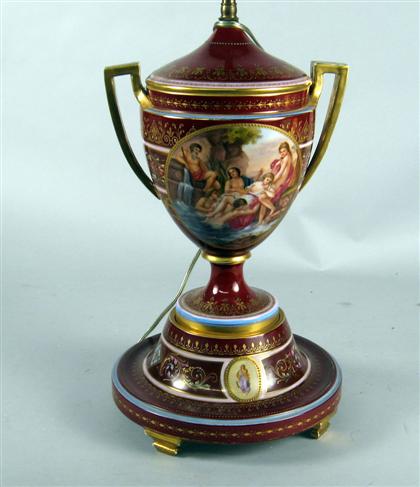 Appraisal: Vienna porcelain urn th century Of tapered baluster form with