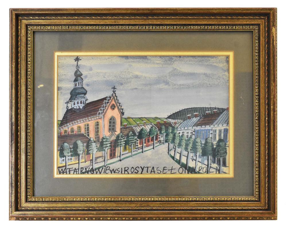 Appraisal: POLISH SCHOOL TH CENTURY Village Landscape with Church The lower