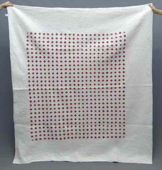 Appraisal: C English red and white squares quilt '' Square