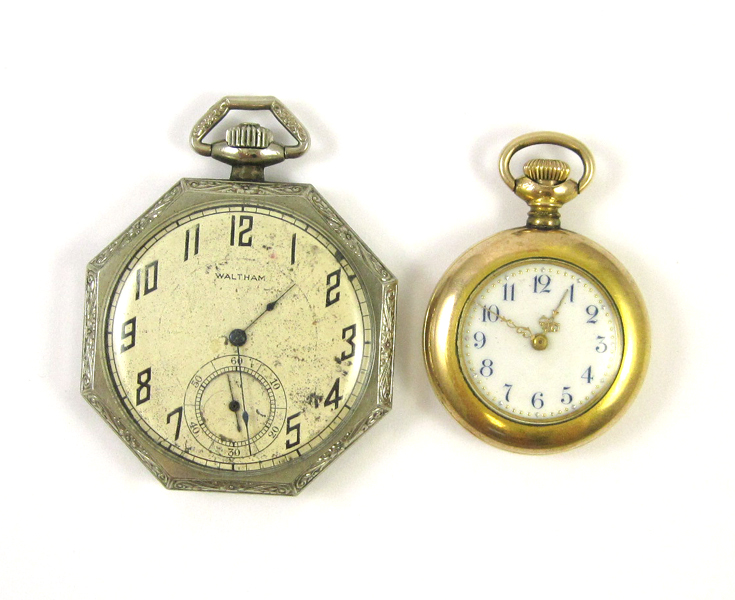 Appraisal: TWO AMERICAN ANTIQUE OPEN FACE POCKET WATCHES New England Watch