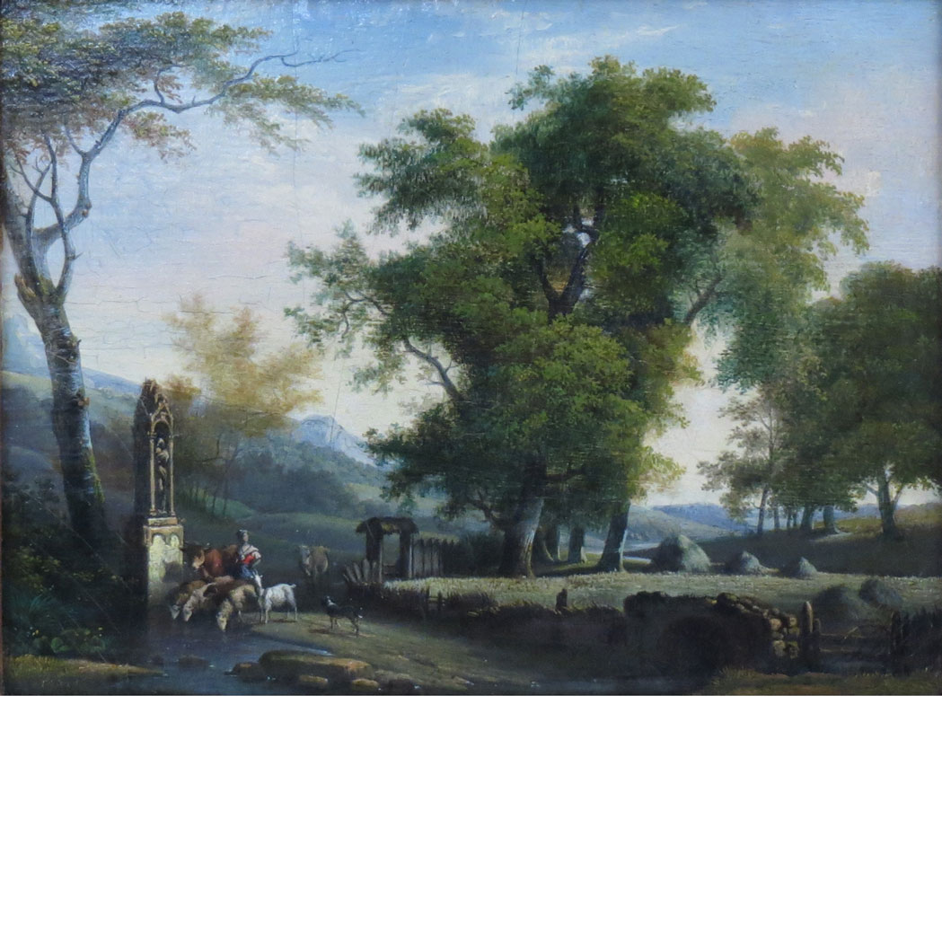 Appraisal: Attributed to Frans Swagers Landscape with a Shepherdess and Livestock