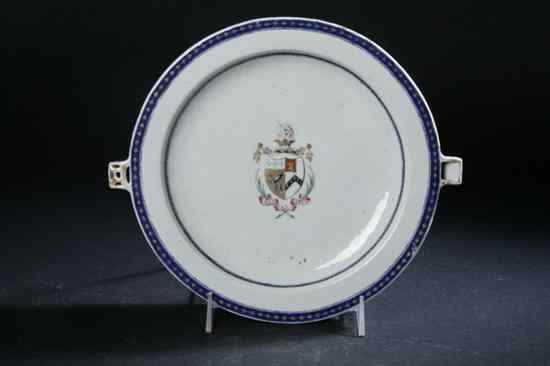 Appraisal: CHINESE ARMORIAL FAMILLE ROSE PORCELAIN HOT WATER DISH Late th