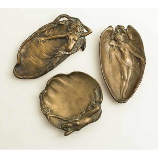 Appraisal: Three Art Nouveau Trays Three Art Nouveau small bronze trays