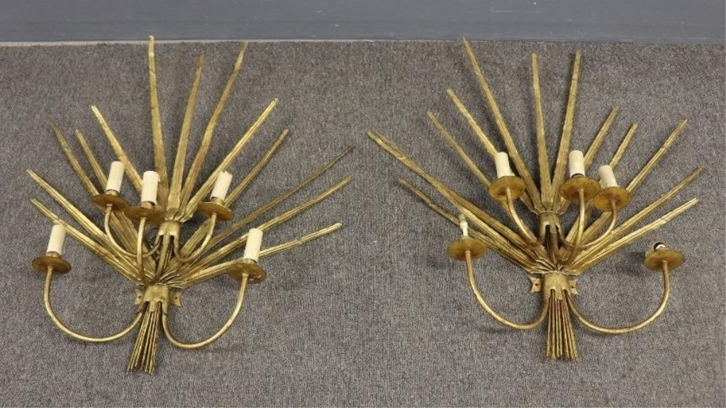 Appraisal: Pair of gilt metal sconces electrified w x h Condition