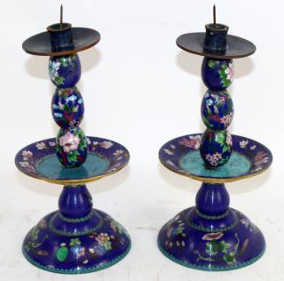 Appraisal: Pair of Chinese cloisonne candle holders Pair of Chinese cloisonne