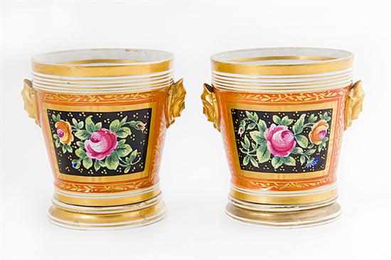 Appraisal: Pair Sevres style porcelain cachepots slightly tapered cylindrical form with