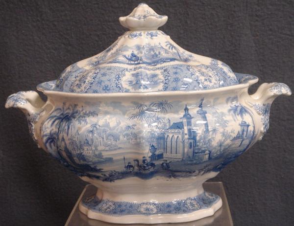 Appraisal: Staffordshire light blue transfer tureen Oriental pattern Ridgway l x