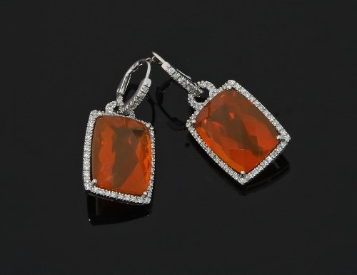 Appraisal: A pair of fire opal and diamond drop earrings the