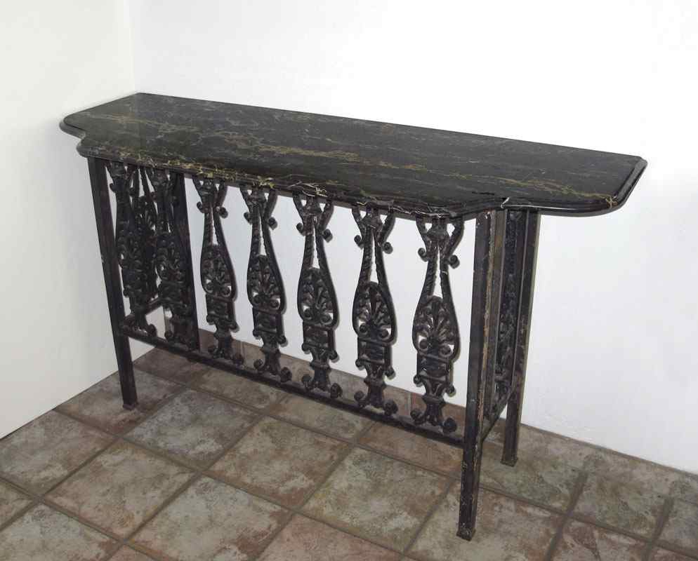 Appraisal: ADDISON MIZNER ERA WROUGHT IRON MARBLE TOP TABLE Wrought iron