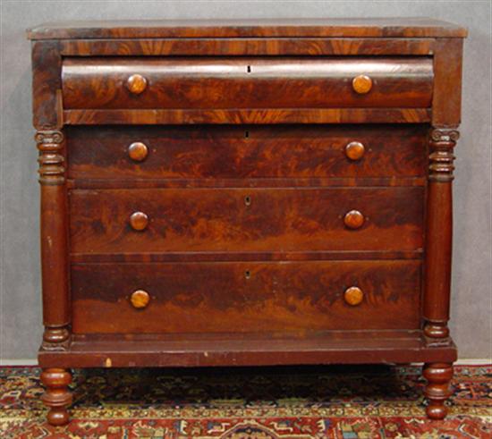 Appraisal: Walnut Burl Veneer Empire Chest of Drawers Mid th Century