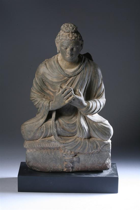 Appraisal: GANDHARAN GREY SCHIST FIGURE OF BUDDHA rd th century Seated