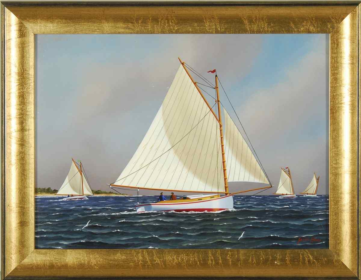 Appraisal: JEROME HOWESAmerican b Four catboats close to shore Signed lower