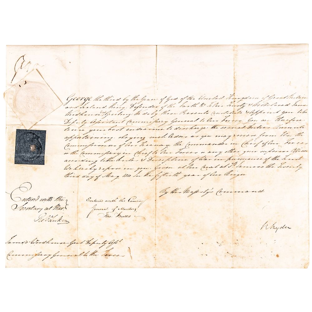 Appraisal: KING GEORGE III Vellum Manuscript Document Appointment Signed Autographs Choice