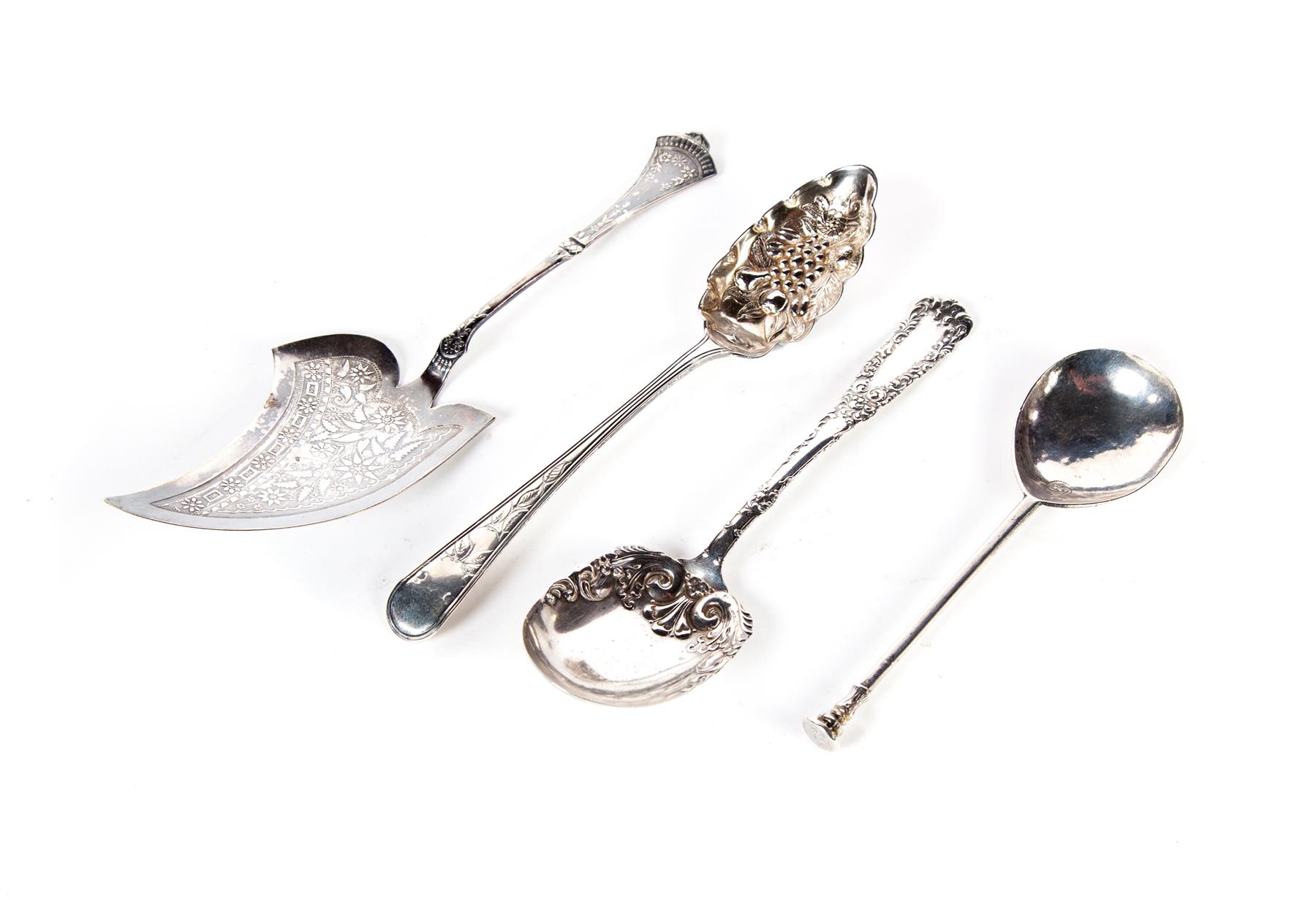 Appraisal: FOUR SERVING PIECES Silver London berry spoon American sterling berry