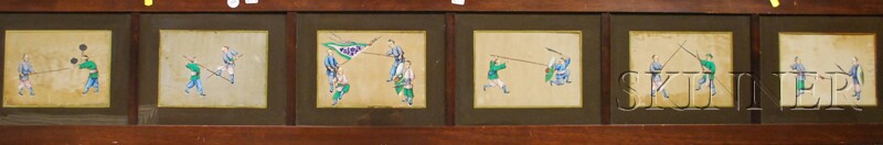 Appraisal: Set of Six Chinese Figural Paintings Mounted in a Common