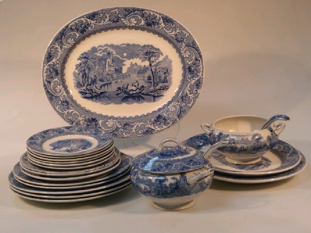 Appraisal: A Cauldon blue Moore pattern part dinner service comprising thirteen