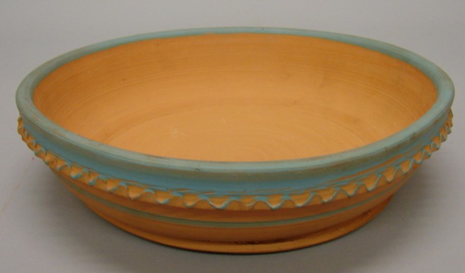 Appraisal: Bowl - Unglazed with slight color blue rim Coggle decoration