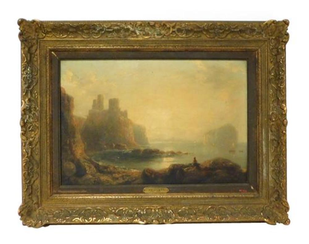 Appraisal: th C oil on canvas depicts seascape view with a