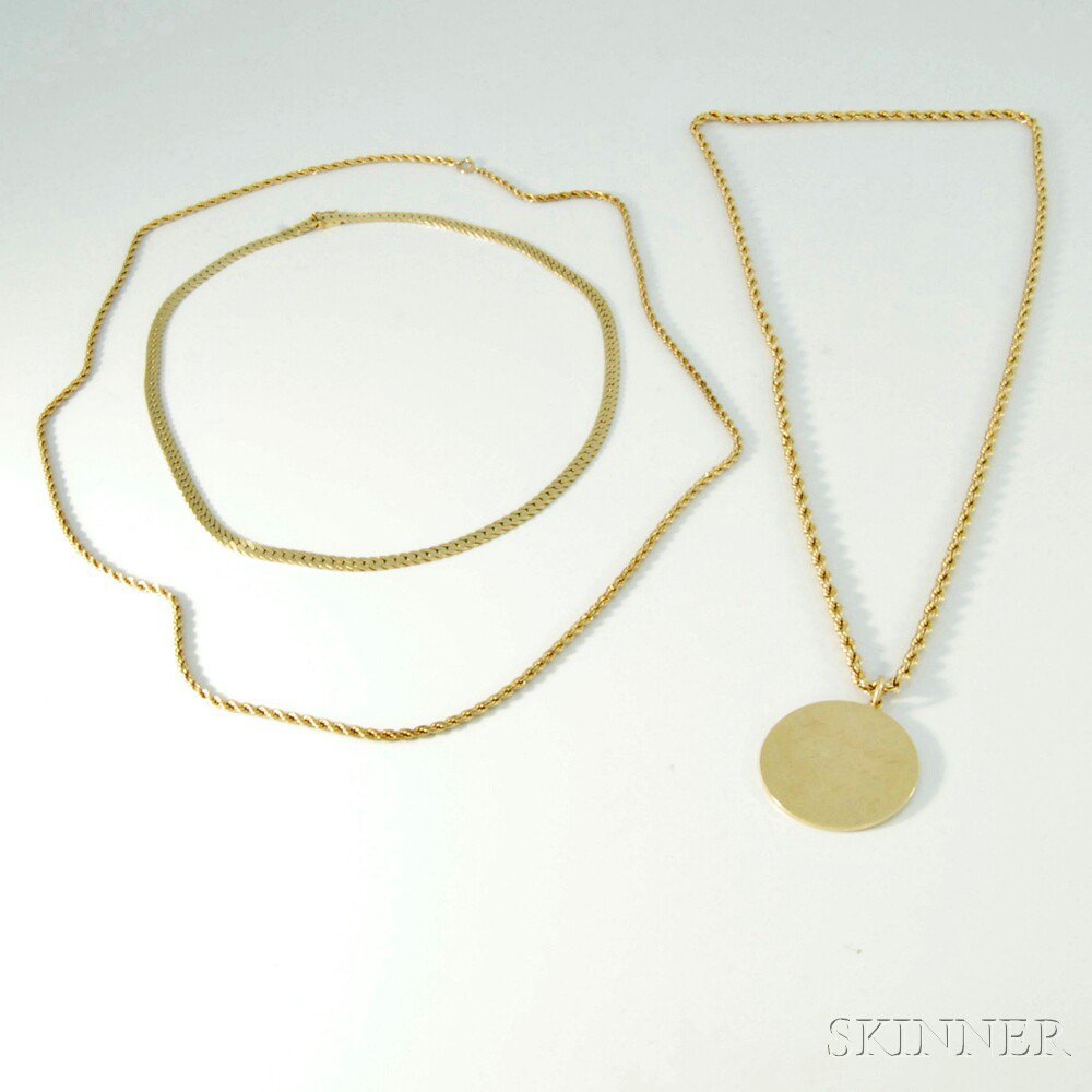 Appraisal: Three kt Gold Necklaces two ropetwist necklaces and a link