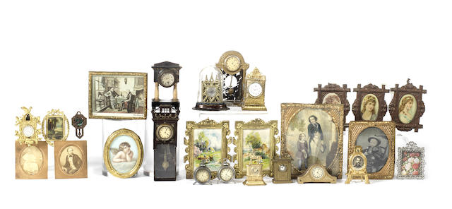 Appraisal: A good collection of miniature clocks and pictures Including decorative