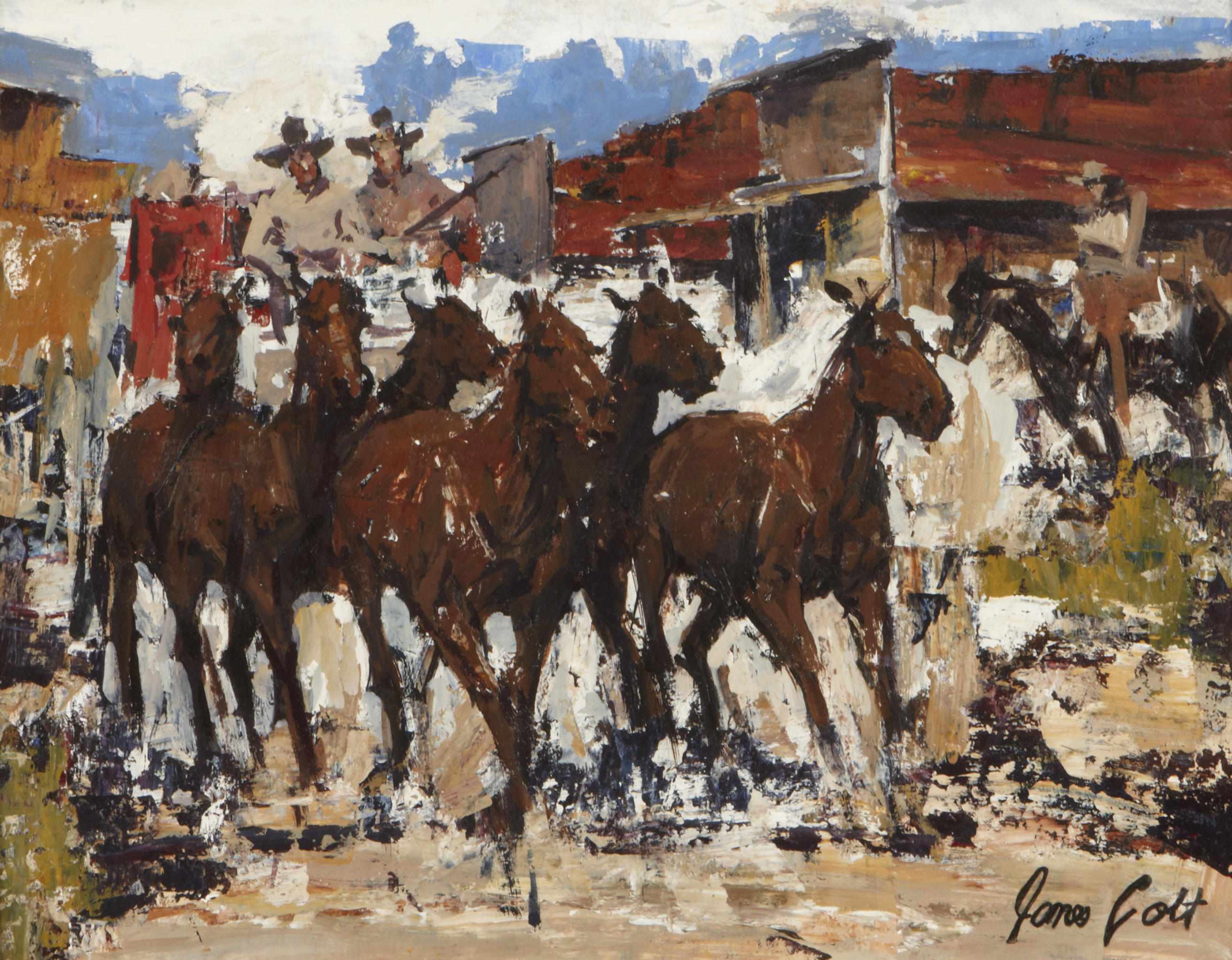 Appraisal: James Colt American - Stagecoach Headin' Out signed 'James Colt'