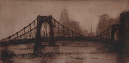 Appraisal: Sixth Street Bridge drypoint etching on Paper Stastny Joseph x