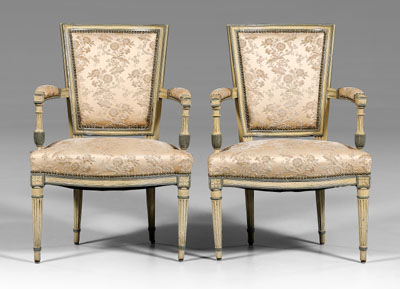 Appraisal: Pair paint-decorated Louis XVI style fauteuils each with cream and