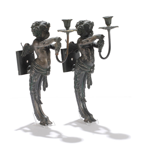 Appraisal: Pair th Century French Empire architectural candle sconces with figures