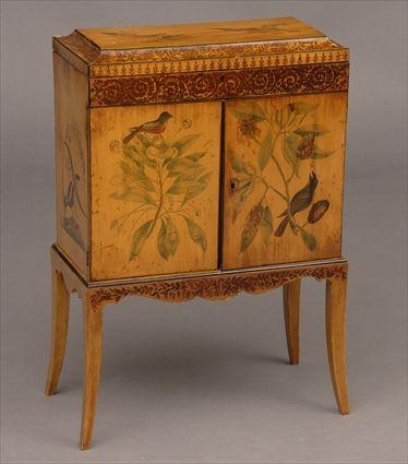 Appraisal: GEORGE III PENWORK AND PAINTED SPECIMEN CABINET Decorated with various