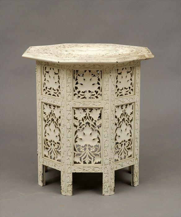 Appraisal: Moorish White Painted Carved Hardwood Octagonal Occasional Table Provenance Property