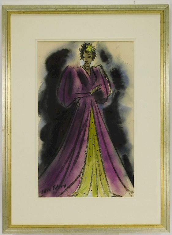 Appraisal: Jaro Fabry Elegant Lady Model Watercolor Painting Jaro Fabry Elegant