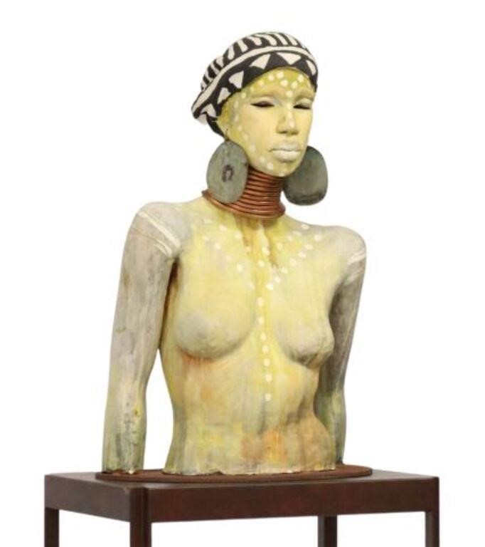 Appraisal: African Nouveau mixed media sculpture Bust of an African Woman