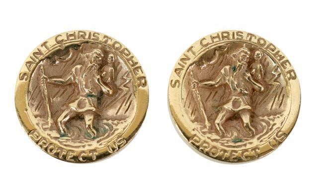 Appraisal: pair Estate kt yellow gold earrings Saint Christopher medals originally