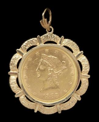 Appraisal: Gold coin pendant -S liberty gold coin AU set in