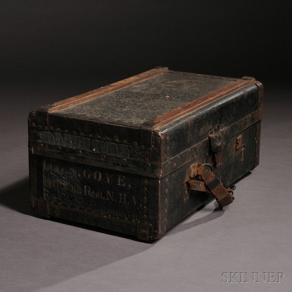 Appraisal: th New Hampshire Officer's Trunk c - leather-covered wood trunk