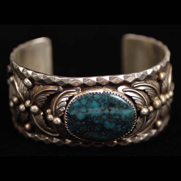 Appraisal: Vintage Native American Indian sterling silver turquoise cuff bracelet signed